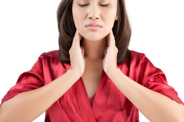 Sore throat woman isolate on white background clipart