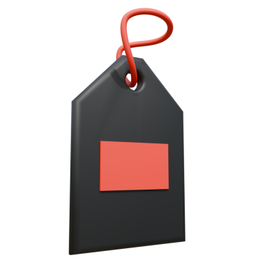 Siyah bir grupta kırmızı etiketli bir alışveriş etiketinin 3 boyutlu görüntüsü