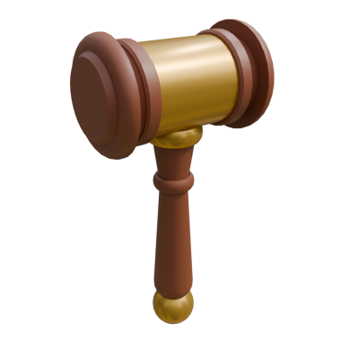 Beyaz arka planda izole edilmiş bir yargıç tokmağının 3 boyutlu resmi