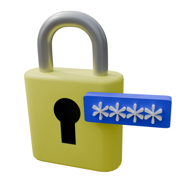 Üzerinde anahtar olan mavi kilit, 3 boyutlu, beyaz arkaplanda izole edilmiş.