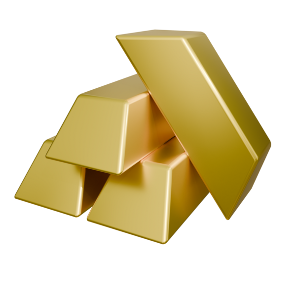 Beyaz arkaplanda izole edilmiş 3 boyutlu altın çubuk çizimi