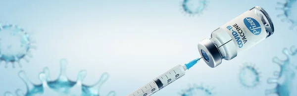 ソフィア ブルガリア 2020年11月10日 ファイザーCovid 19コロナウイルスワクチンとシリンジ 概念像 ストック写真
