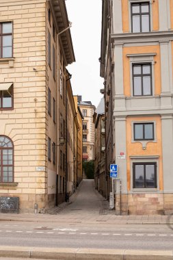 Stockholm, İsveç - 24 Eylül 2017 Stockholm Eski Gamla Stan kasabasının dar sokakları, Stockholm.