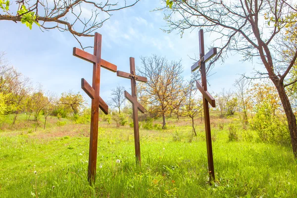 3 나무 십자가 — 스톡 사진