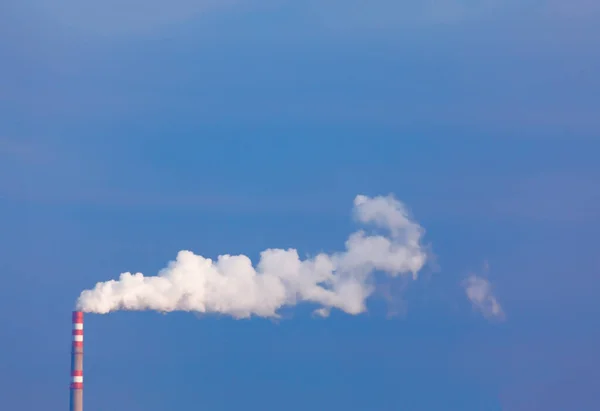 Vit Rök Från Industrirör Blå Himmel — Stockfoto