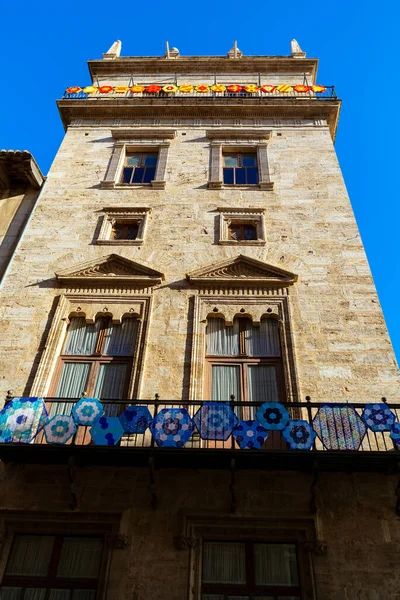 Oldalnézet Ház Dekorációval Valencia Lakóépületek Spanyol Stílusban — Stock Fotó