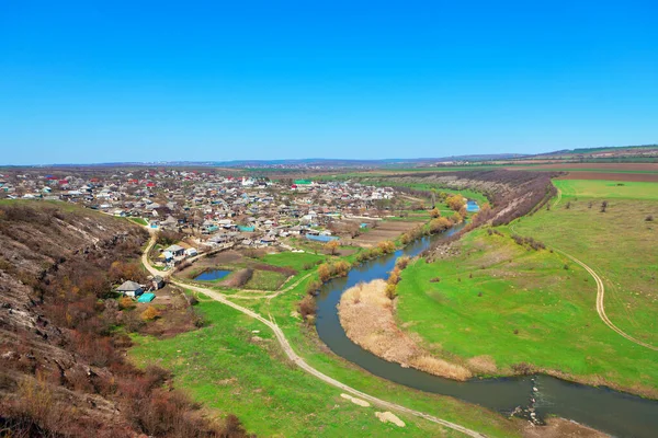 Panorama Aldea Furceni Moldavia Río Raut Famoso Lugar Turístico Rústico — Foto de Stock