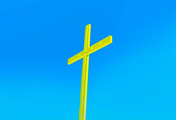 Golden Cross Blue Sky Religious Symbol Easter Day — Stock Photo, Image