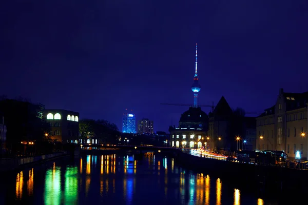 Night View Berlin City River Spree Capital City Germany Nighttime — Stock Photo, Image