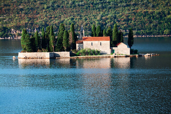 Saint George Island in Kotor Bay Montenegro . Otocic Sveti Dorde .  Islet off the coast of Perast in the Bay of Kotor, Montenegro