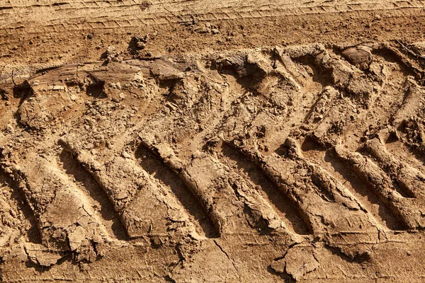 Huella Tractor Ruedas Pista Neumáticos Tractor Impresa Tierra — Foto de Stock