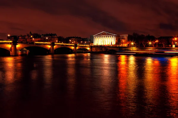 Vista Nocturna Del Palais Bourbon París Noche Río Sena Con — Foto de Stock