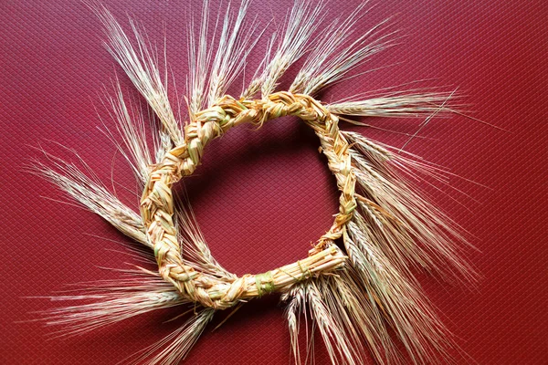 Head crown made of wheat ears . Summer fashion . Rustic design