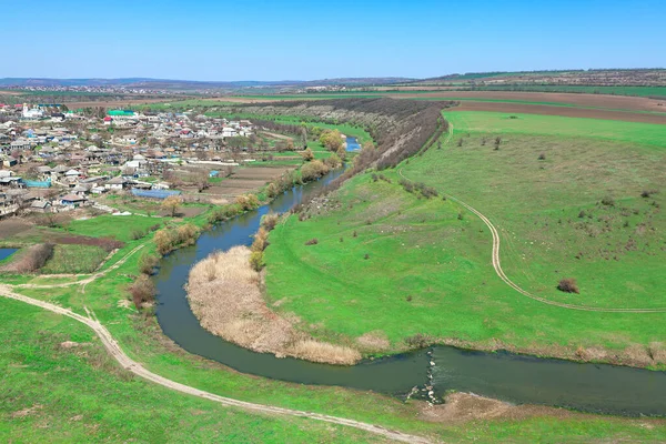 Panorama Village Furceni Moldavia Paisaje Del Río Raut Verdes Colinas — Foto de Stock