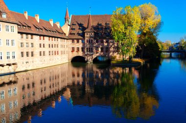 Nuremberg old town  famous architecture . Nuremberg Pegnitz river . Bavaria in the autumn  