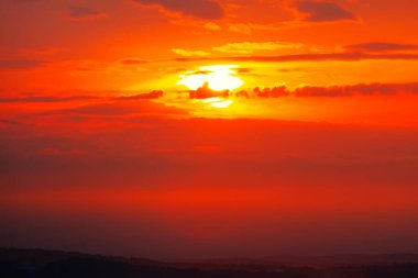 Twilight with red sky . Red evening heaven 