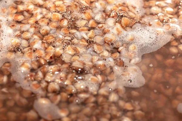 Buckwheat Boiling Water Preparing Healthy Breakfast — Stock fotografie