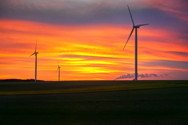在暮色中的风力涡轮机 — 图库照片
