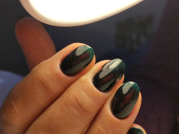 Nagellack Art Maniküre Farbige Nagellack Vorhanden Schöne Hände Stilvolle Bunte — Stockfoto