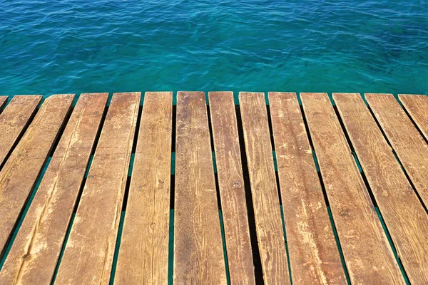 Wooden Pier Mooring Bollard Beautiful Blue Sea — Stock Photo, Image