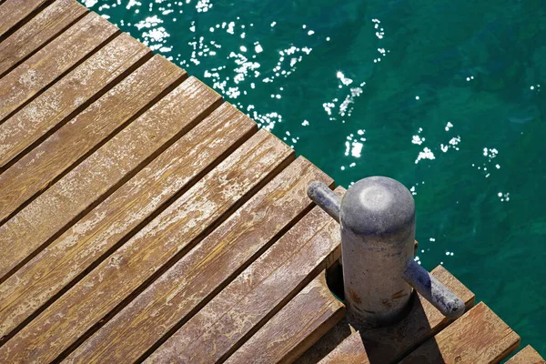 Wooden Pier Mooring Bollard Beautiful Sea — Stock Photo, Image