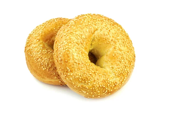 Friss Szezámmagos Bagel Elszigetelt Fehér Alapon — Stock Fotó