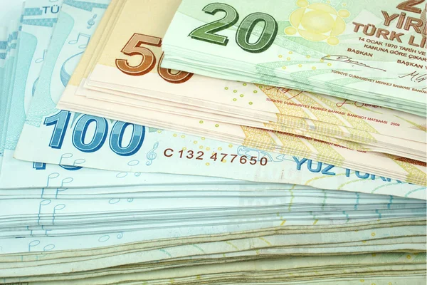 Banknoty Tureckie Lira Try Lub Koncepcja Pieniądza Finansów — Zdjęcie stockowe