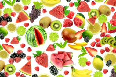      Beyaz arkaplanda renkli meyveler                          