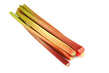                  Beyaz arka planda taze ravent sapları.              