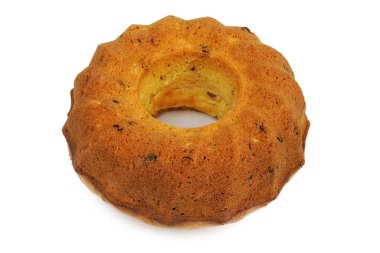 Beyaz arkaplanda izole edilmiş üzümlü kek.