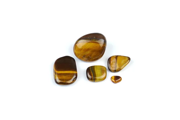 Beyaz Zemin Üzerinde Doğal Değerli Taşlar Tiger Eye Izole Edilmiştir Telifsiz Stok Fotoğraflar