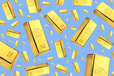  Mavi zemin üzerine altın külçelerini yağmur