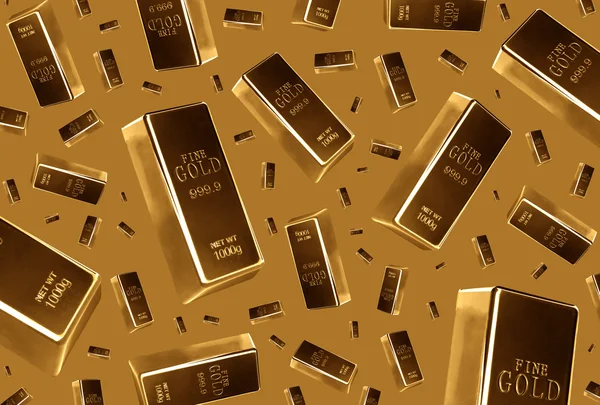 Gold bars rain on brown background — Stock Photo, Image