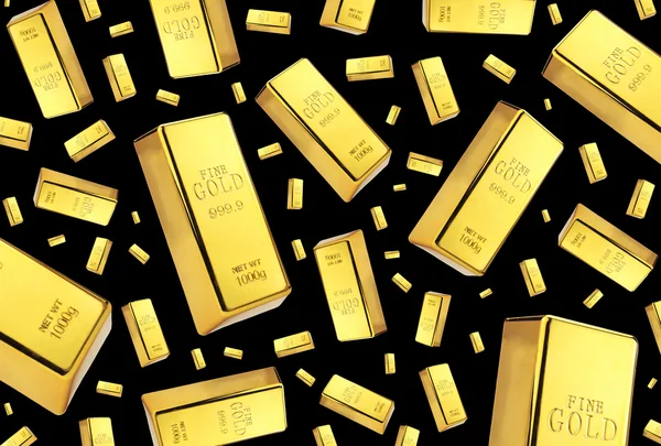 Gold bars rain on black background — Stock Photo, Image