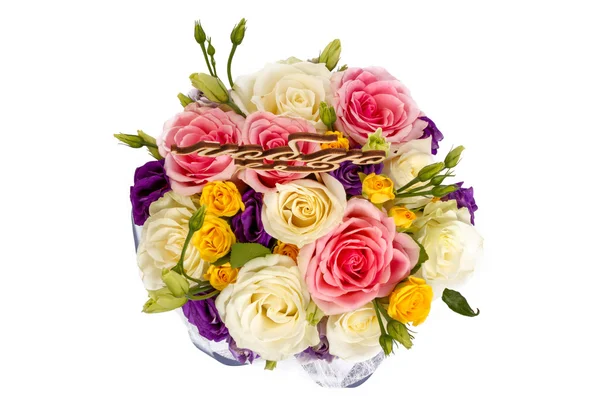 Bright floral bouquet arrangement on white background — Stock Photo, Image