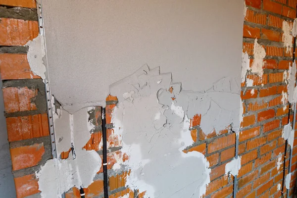 Gypsum Plaster Applied Brick Wall Plastered Brick Wall Apartment — Stock Photo, Image