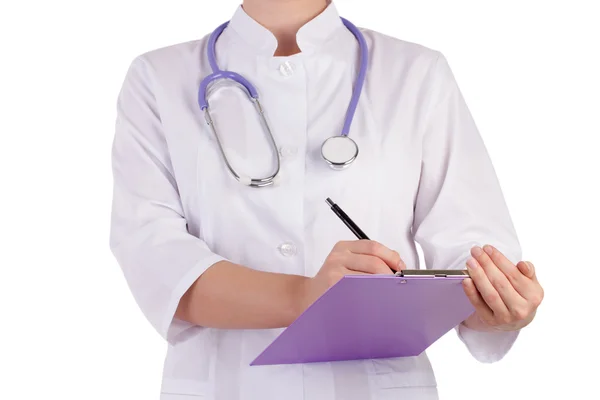 Doctor mostrando una hoja de papel en blanco para grabar —  Fotos de Stock