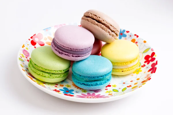 Collection of brightly colored French macarons on white backgrou — Stock Photo, Image