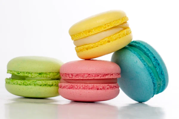 Collection of brightly colored French macarons on white backgrou — Stock Photo, Image