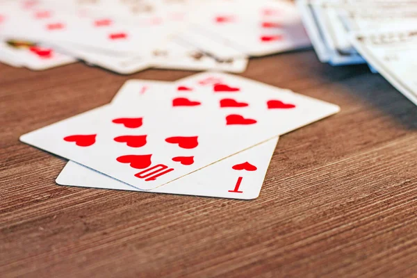 Gewinnende Kartenkombination Blackjack Von Herzen Fiel Den Spieler Auf Dem lizenzfreie Stockbilder
