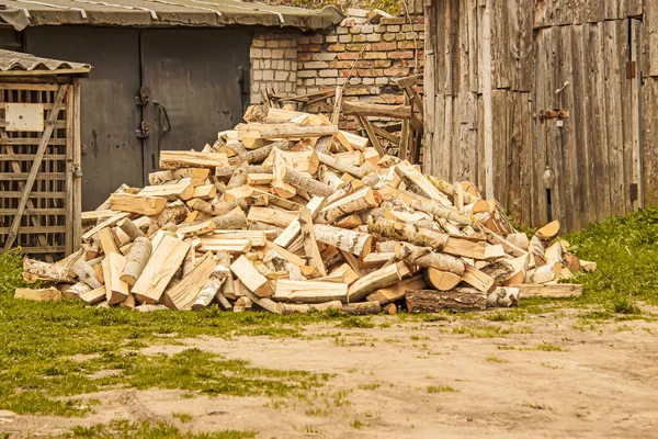 Chopped Firewood Yard Preparing Fuel Winter Heating — Fotografia de Stock