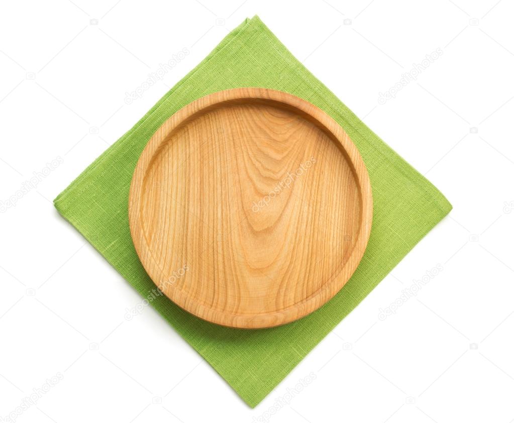 wooden tray isolated on white 
