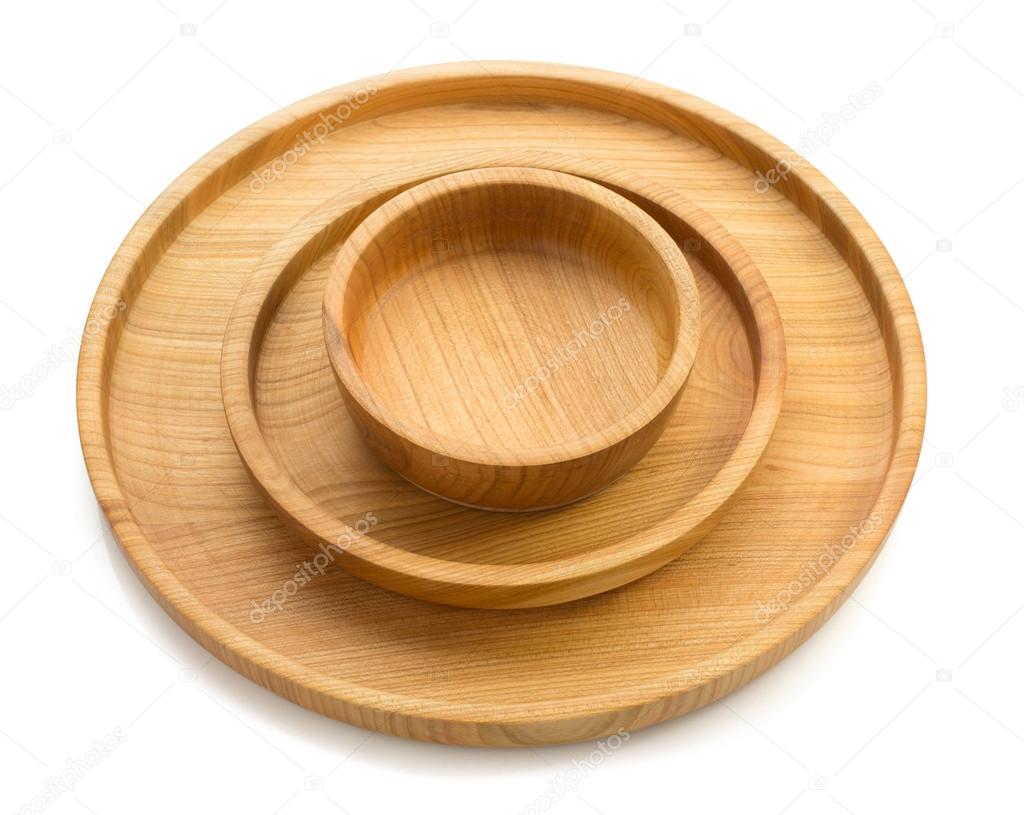 wooden tray isolated on white 