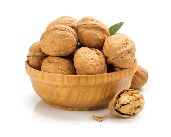 Walnuts in bowl on white — Stock Photo, Image