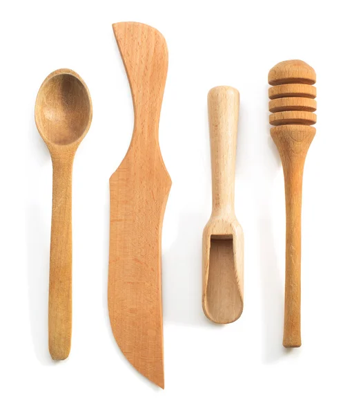 Wooden utensils on white background — Stock Photo, Image