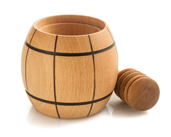 honey pot and stick on white 