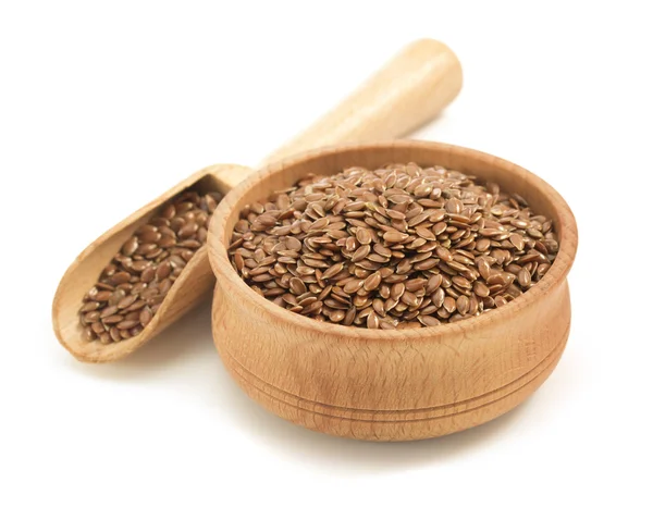 Flax seeds in bowl on white — Stock Photo, Image