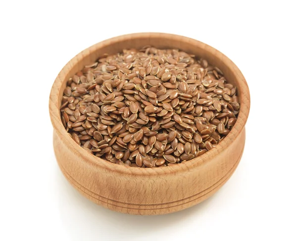 Flax seeds in bowl on white — Stock Photo, Image