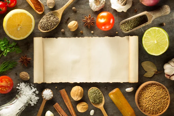 Herbs and spices at table — Stock Photo, Image