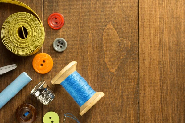 Sewing tools and accessories on table — Stock Photo, Image